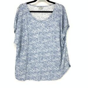 Orvis Classic Collection Womens Linen Blend Tunic Top XXL Blue White Speckled
